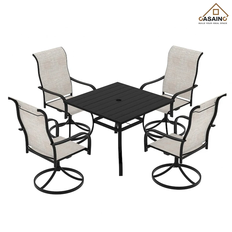 5 Piece Steel Frame Patio Dining Set, Swivel Dining Chair