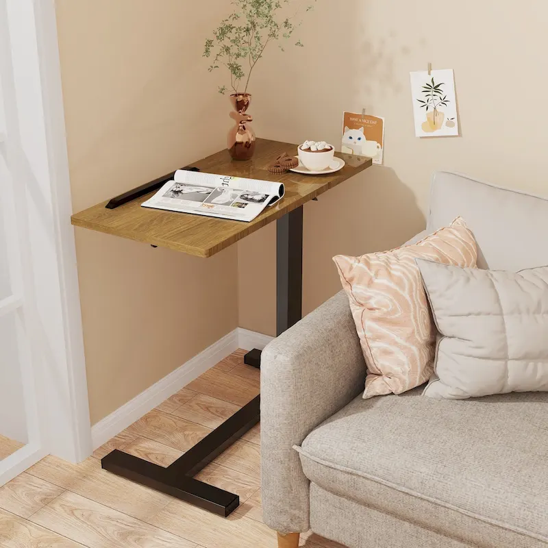 Overbed Table Height Adjustable Sofa Laptop Desk Tilting with 4 Wheels