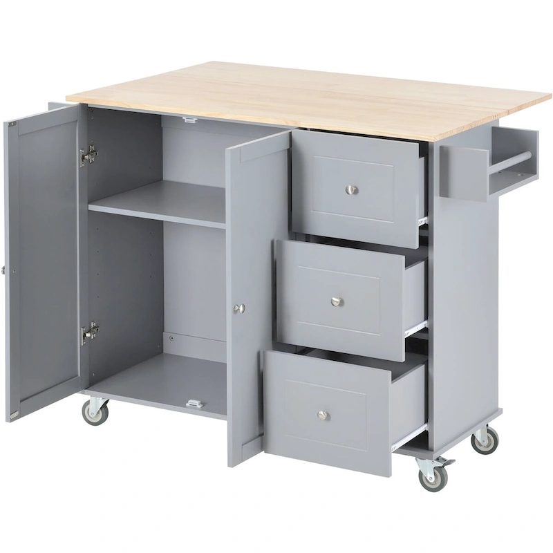Multifunctional Kitchen Cart with Spice Rack and Adjustable Shelves
