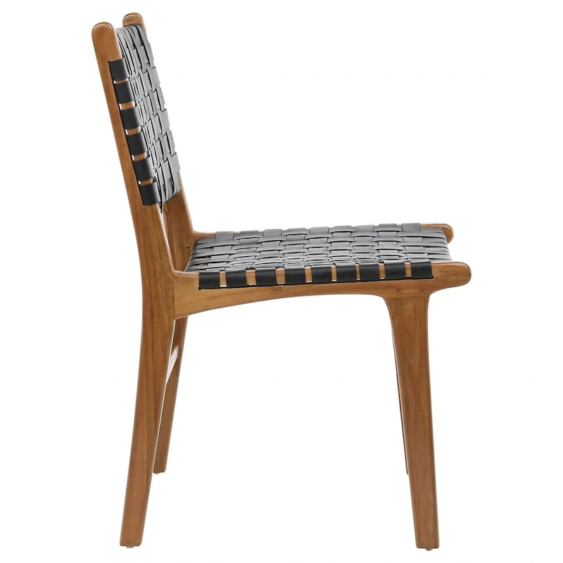 Maverick Top Grain Woven Leather with Teak Frame Dining Side Chair
