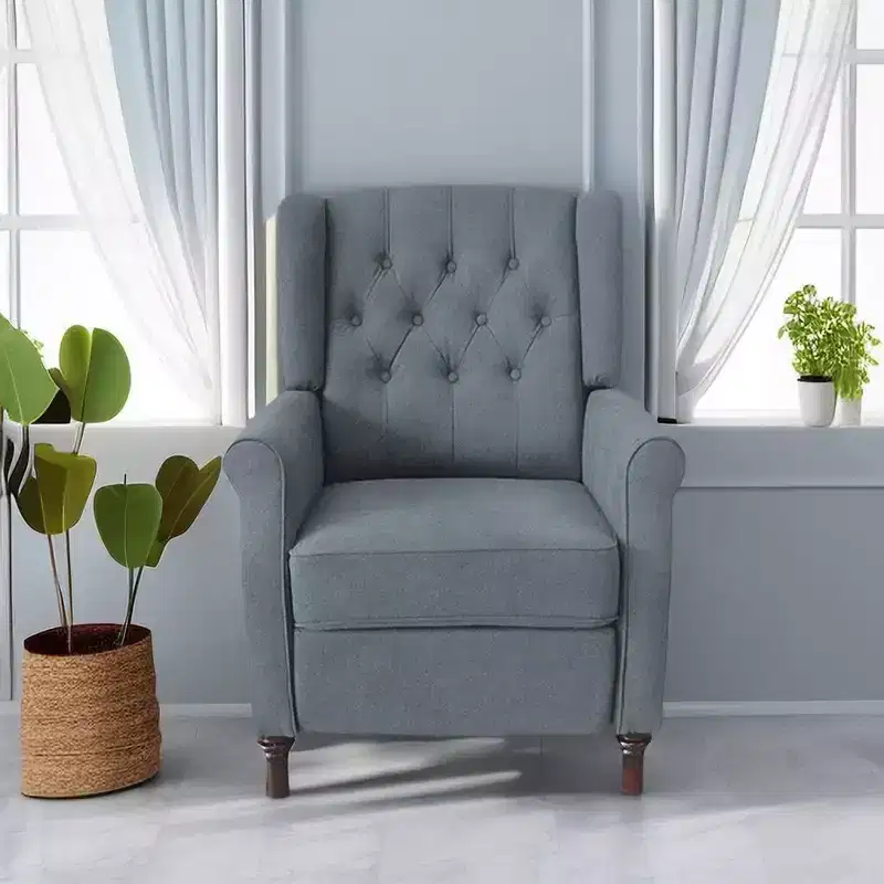 Push Back Recliner Chair, Linen Fabric Reclining Lounge Chair, Adjustable Reclining Sofa With Upholstered Seat