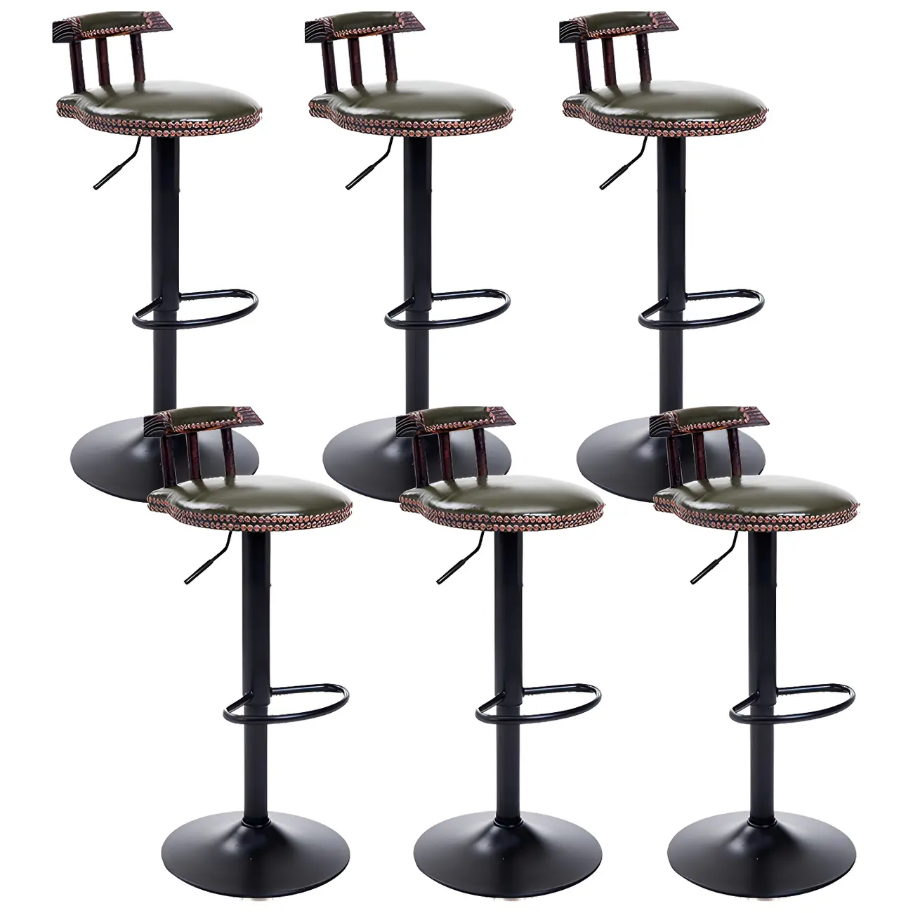 Industrial Round Leather Adjustable Bar Stools