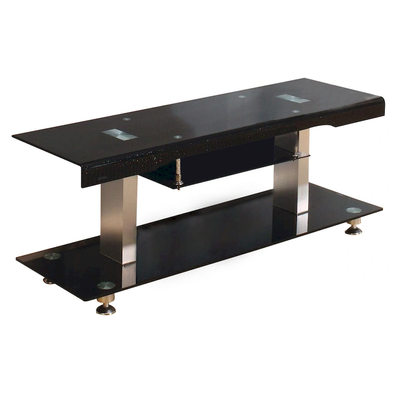 60 Inch TV Entertainment Console, Long Glass Media Shelf, Chrome Accents