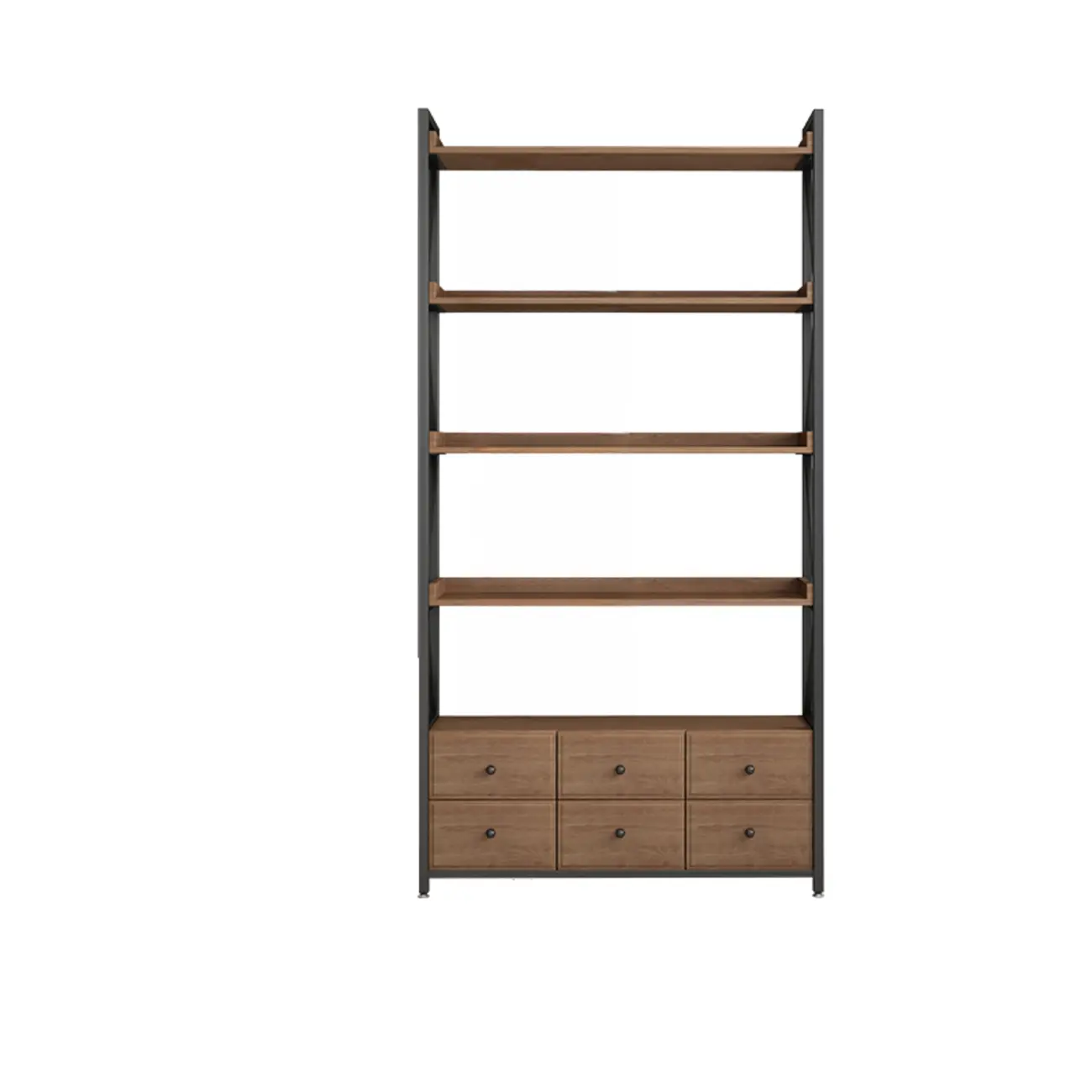 Rustic Brown Metal 6-shelf Open Bookcase with Cabinet