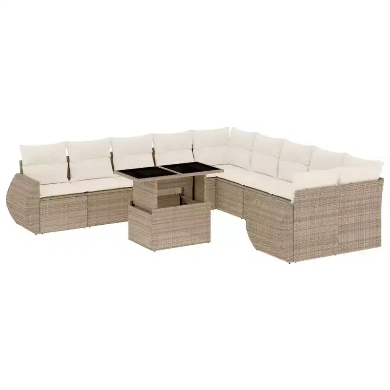 vidaXL 11 Piece Patio Sofa Set with Cushions Poly Rattan