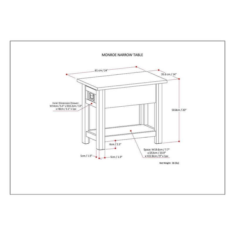 WYNDENHALL Garret SOLID ACACIA WOOD 14 inch Wide Rectangle Rustic Narrow Side Table - 14  W x 24  D x 20  H