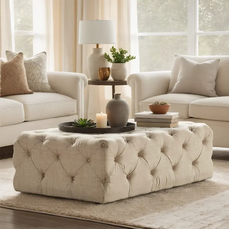 Rectangular Tufted Ottoman with Casters