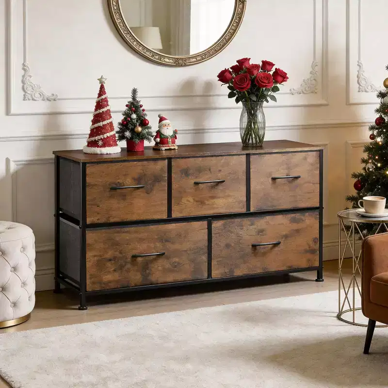 Fabric 5-Drawer Storage Dresser with Metal Frame, 39.4 Wide Organizer for Bedroom, Closet, Living Room & Hallway