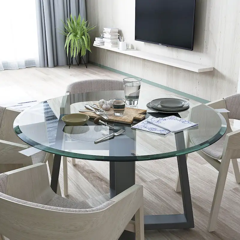 Round Tempered Glass Table Top Clear Glass Thick Beveled Polished Edge
