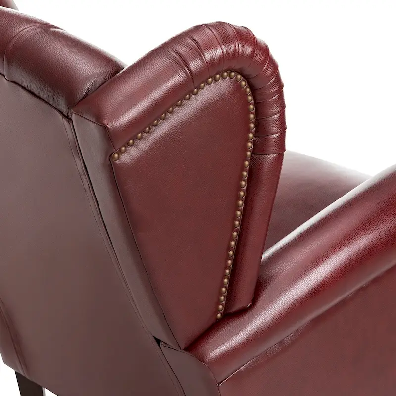 Brown Genuine Leather Wingback Armchair with Nailhead Trim, Set of 2, 1-Person