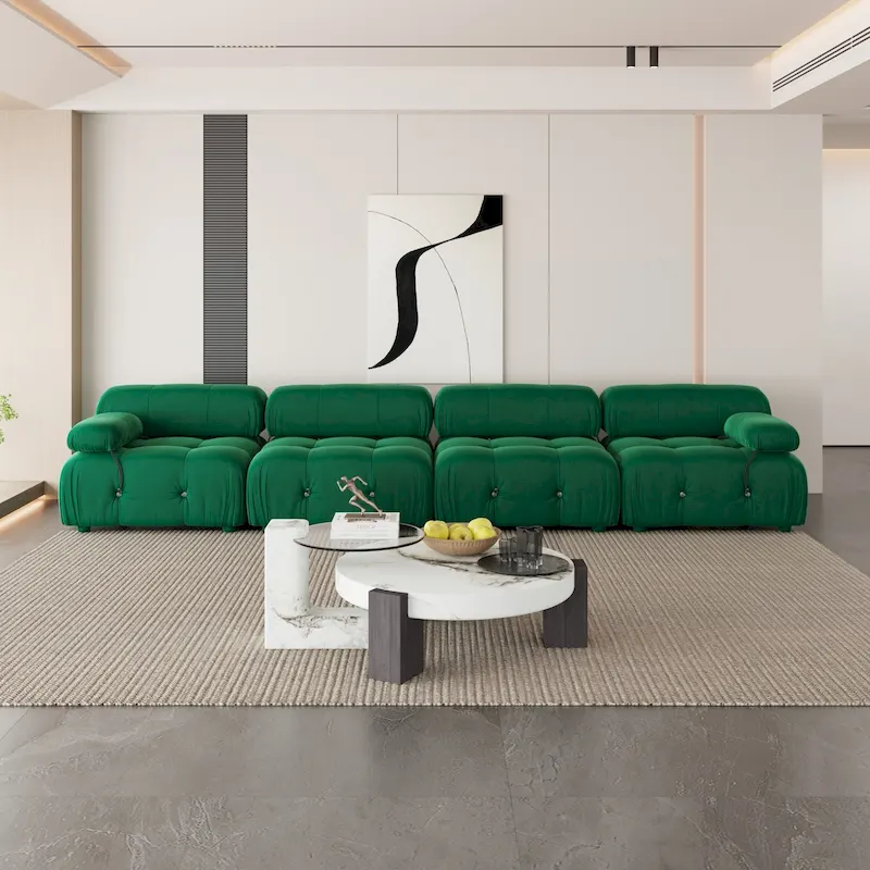 Velvet Fabric Upholstered Sectional Sofa Modern Couch