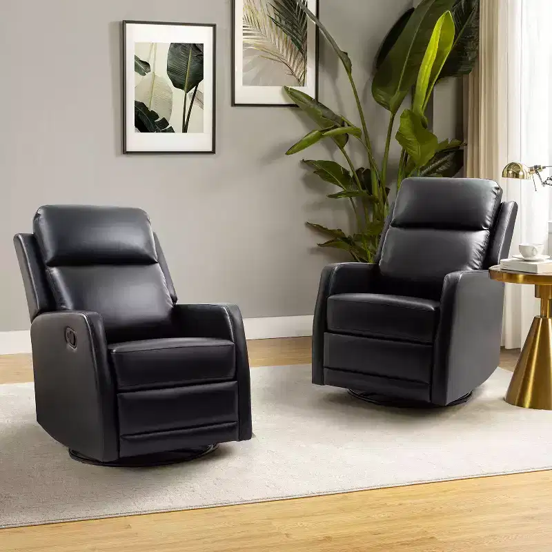 Set of 2 Ofelia Wooden Upholstery Wingback Swivel Recliner for Bedroom and Living Room ART OF LIVING DESIGNS-BLACK