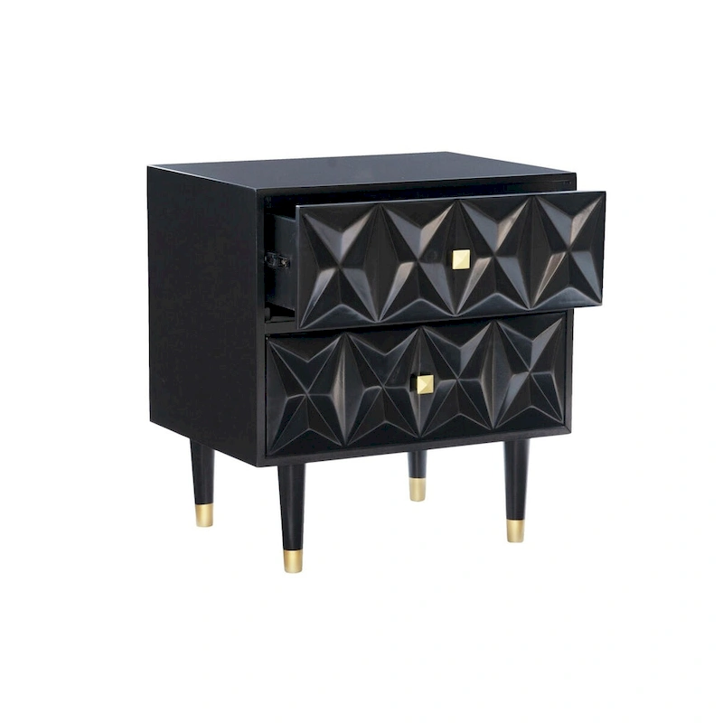 27  Black Geometric Patterned Two Drawer Nightstand