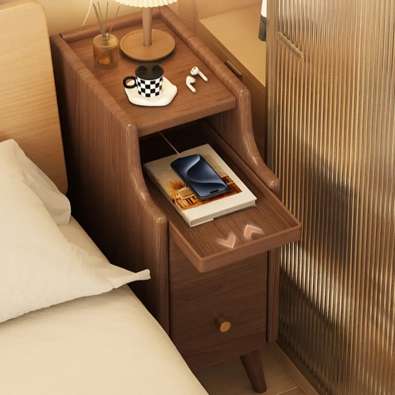 White Wood Narrow Nightstands with Drawers