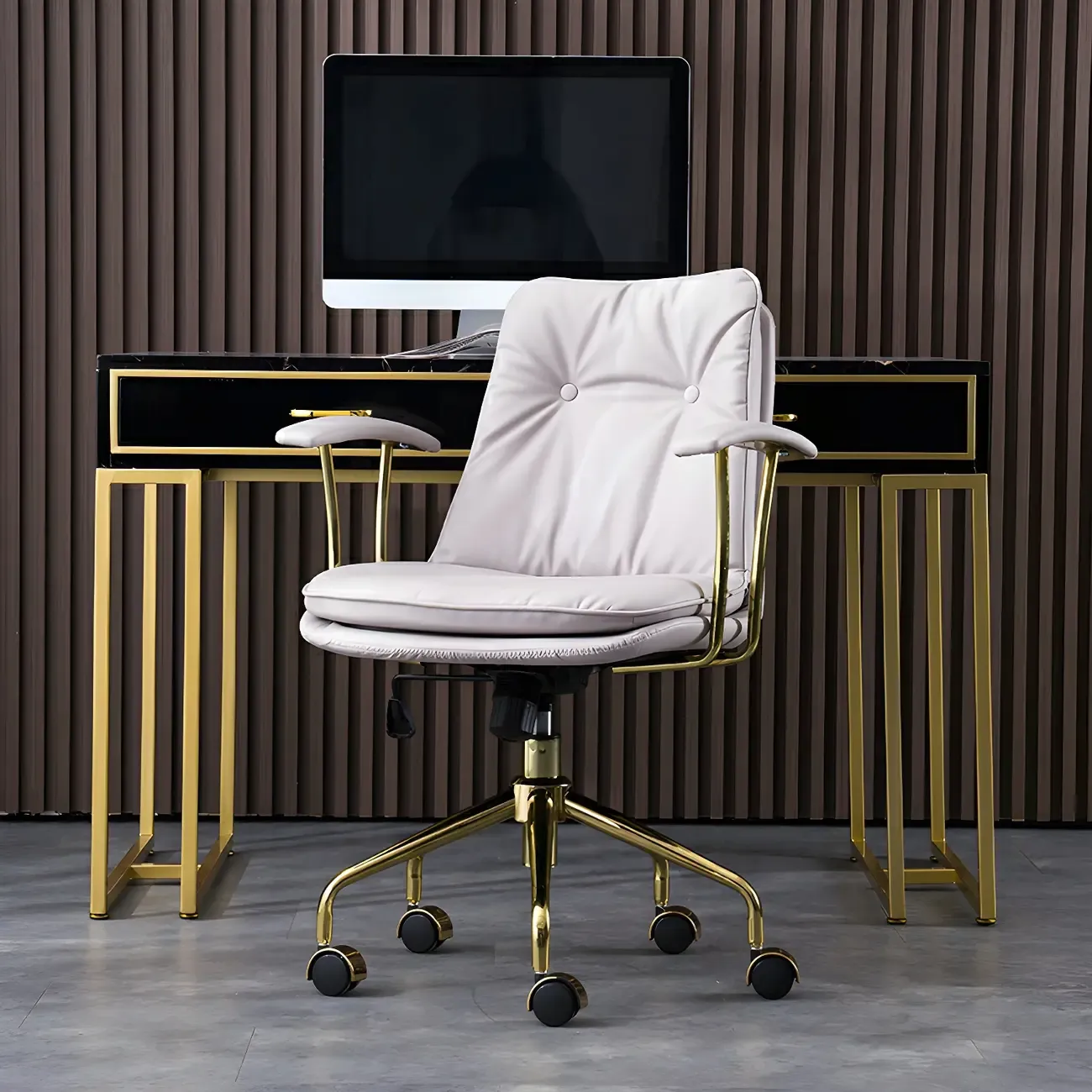 Gold Base Tufted Leather Adjustable Office Chair