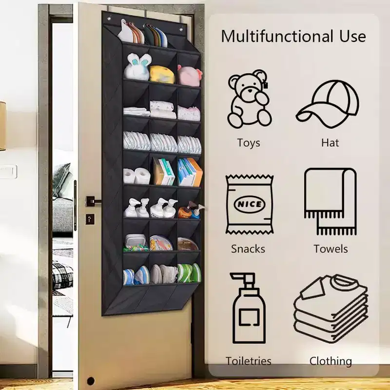 Over The Door Shoe Organizer for Closet, Hanging Shoe Rack Organiser with 24 Large Deep Pockets Shoe Holder for Sneakers Storage