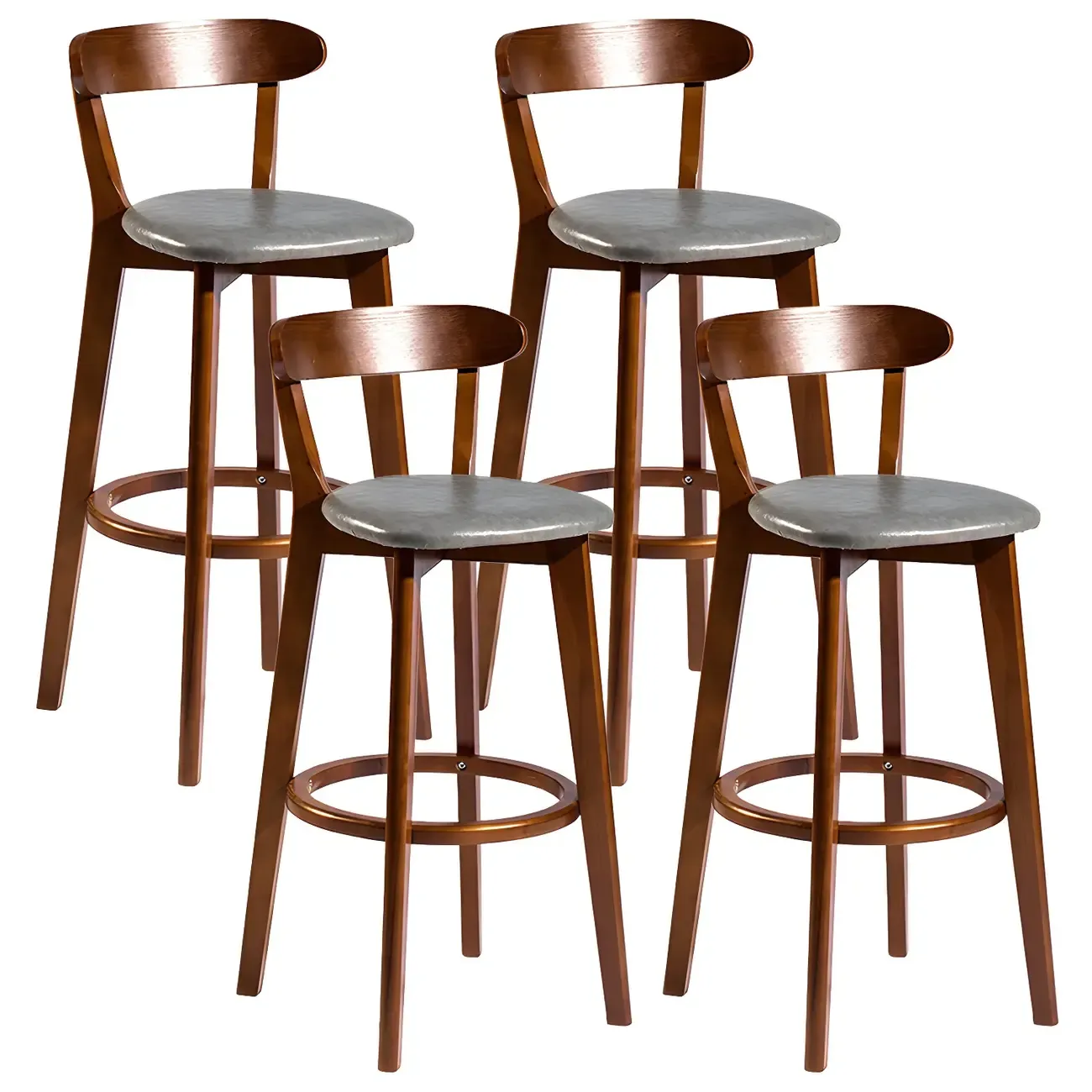 Wooden Upholstered Low Back Bar Height Stools Set of 2
