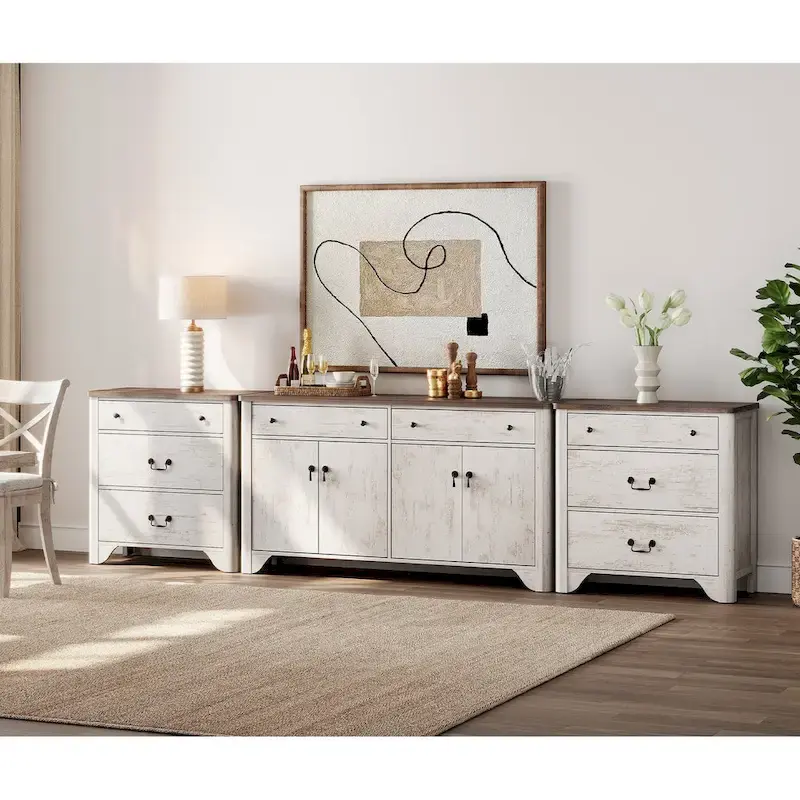 WAMPAT 122  W Large Farmhouse Sideboard, Sideboard Buffet Cabinet with Doors and Adjustable Shelf