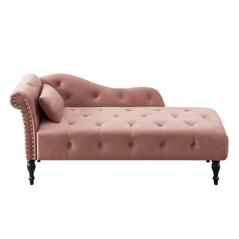 60.6 Velvet Upholstered Button Tufted Chaise Lounge Chair with Nailheads