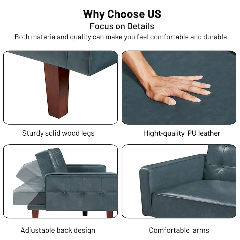Sofa Bed Couch Faux Leather Loveseat Sofa Convertible Modern Futon Couch Small Sleeper Futons Bed