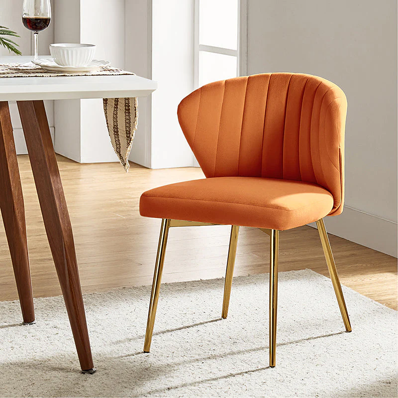 Velvet Channel-Tufted Side Chair with Foam Fill & Gold Metal Legs | Yellow / Orange / Teal / Sage / Pink / Navy / Red / Green / Fuchsia / Ivory / Black / Mustard / Tan | Single Seat