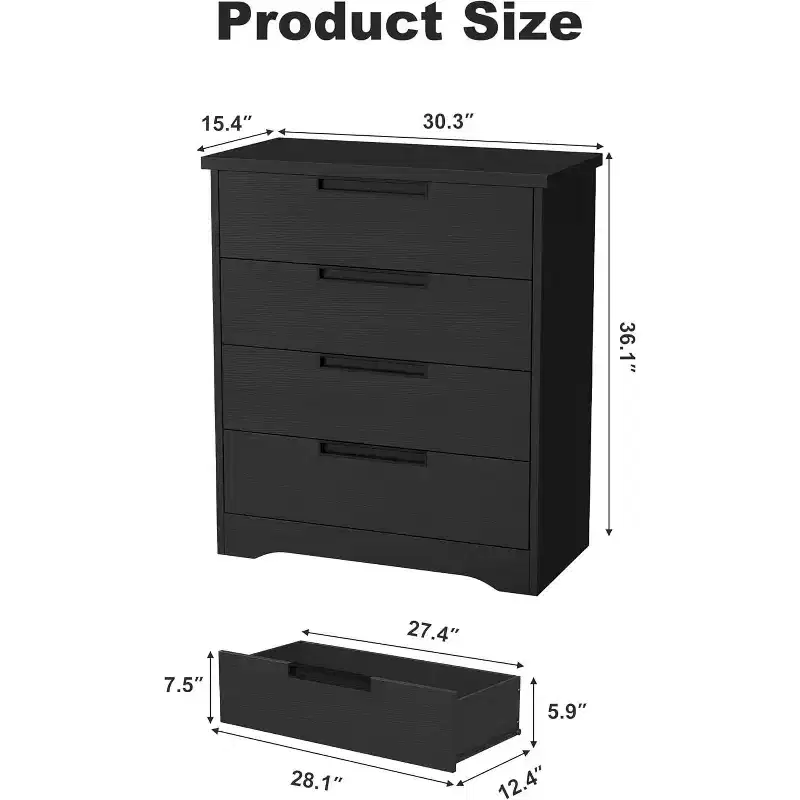 Dresser for Bedroom with 4 Drawers Wooden Chest of Drawers for Closet Dresser Storage Unit Organizer for Hallway Living Room and Office