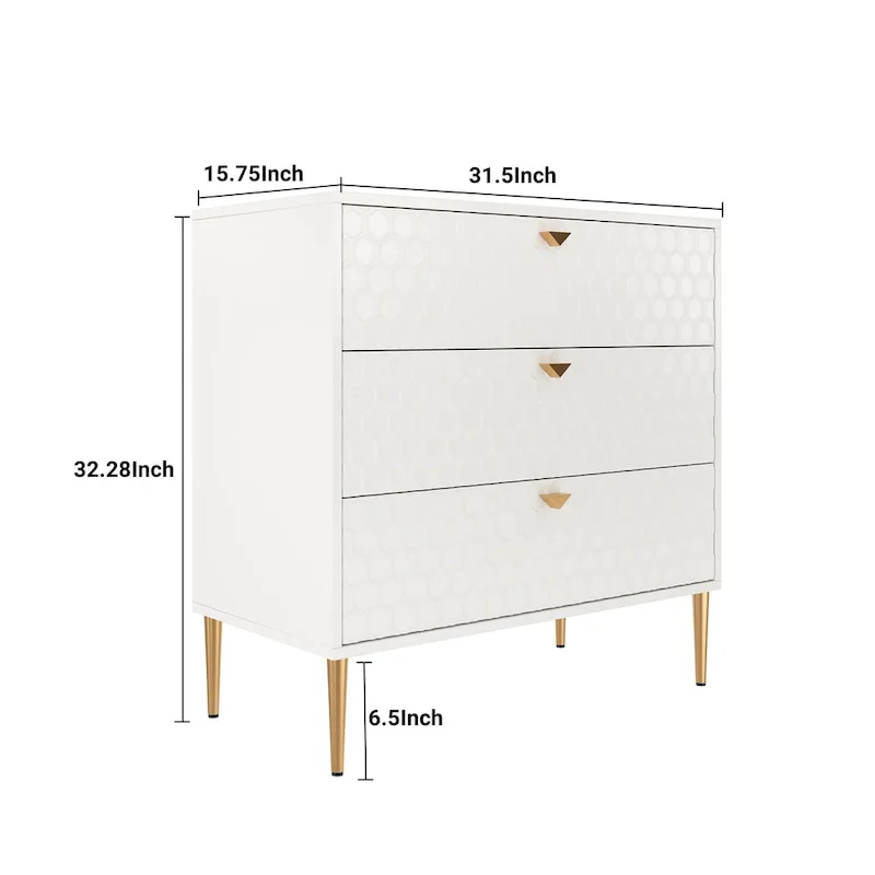 3-Drawer Dresser Chest with Gold Legs, Black/White/Blue/Green