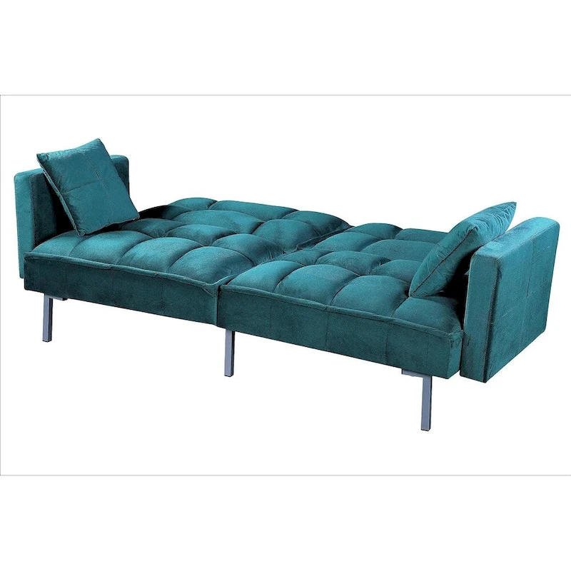 Regal Convertible Sleeper Sofa Bed Velvet Pull Out Couch with Mid-Century Style Tufted Design and Metal Legs