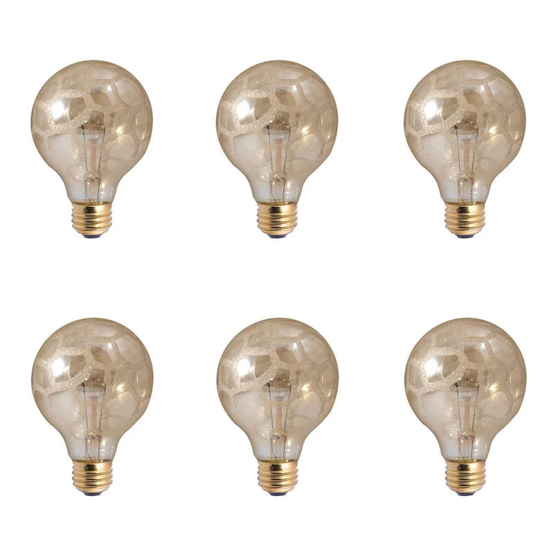Bulbrite Crystal Collection Pack of (6) Globe Incandescent Light Bulbs with Amber Marble Glass Finish