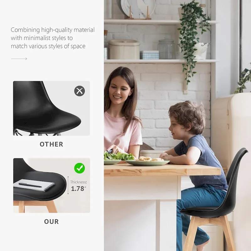 Black PU Leather Dining Chairs with Beech Wood Legs - Set of 4