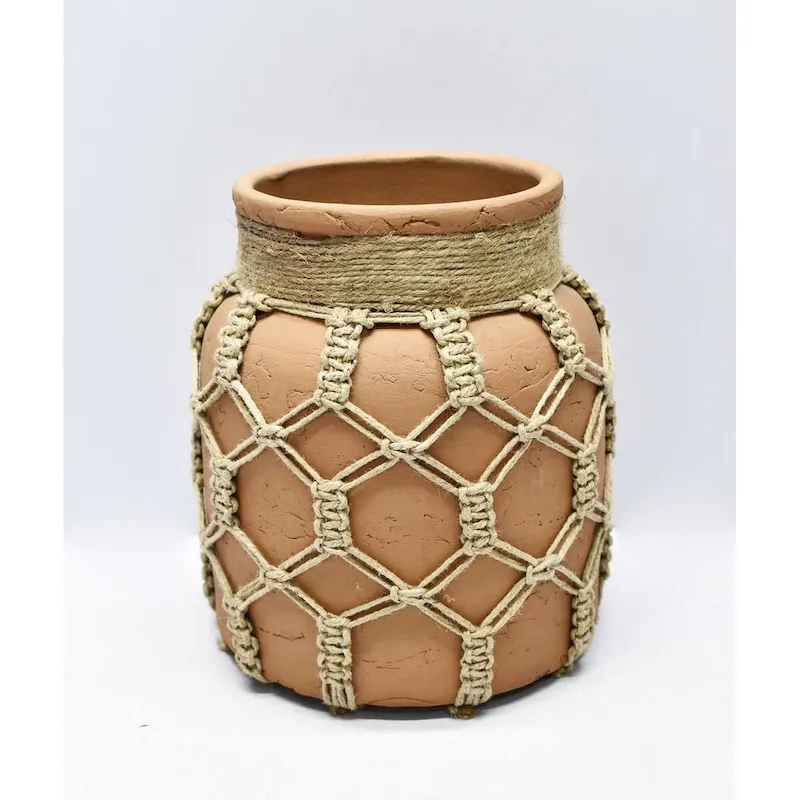 Vase Lg Mud & Rope Natural Finish Dia 7.5  & H 8.3  - NATURAL