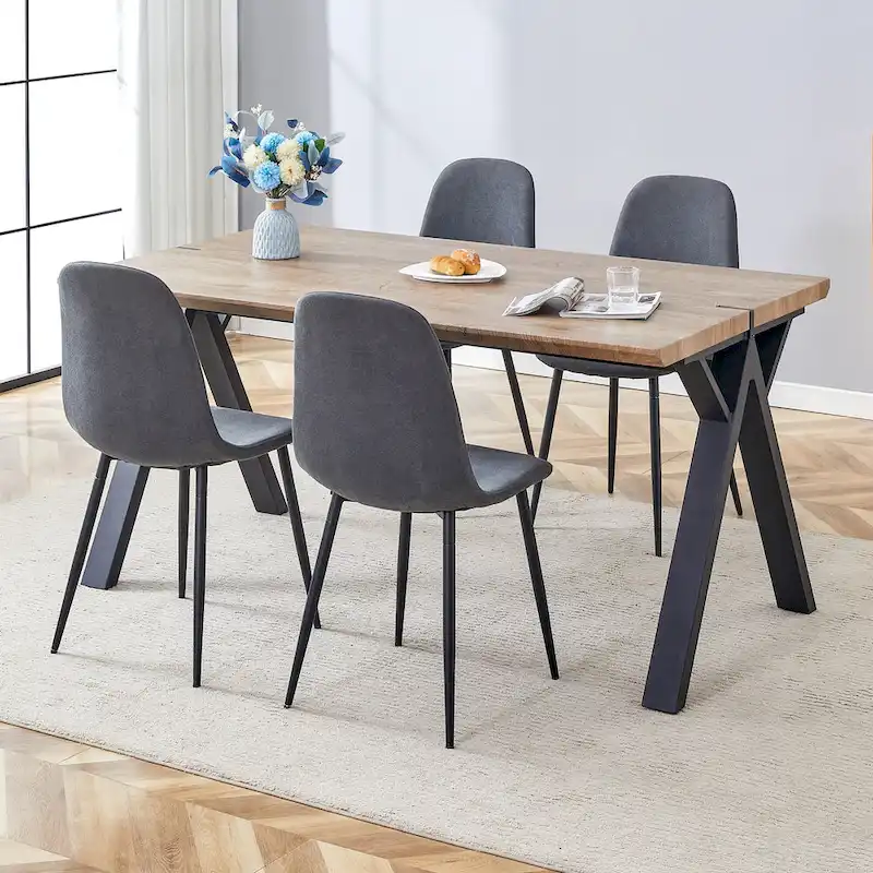 Modern Dining Set with Rectangular Black A-Frame Table & Round Backrest Chairs