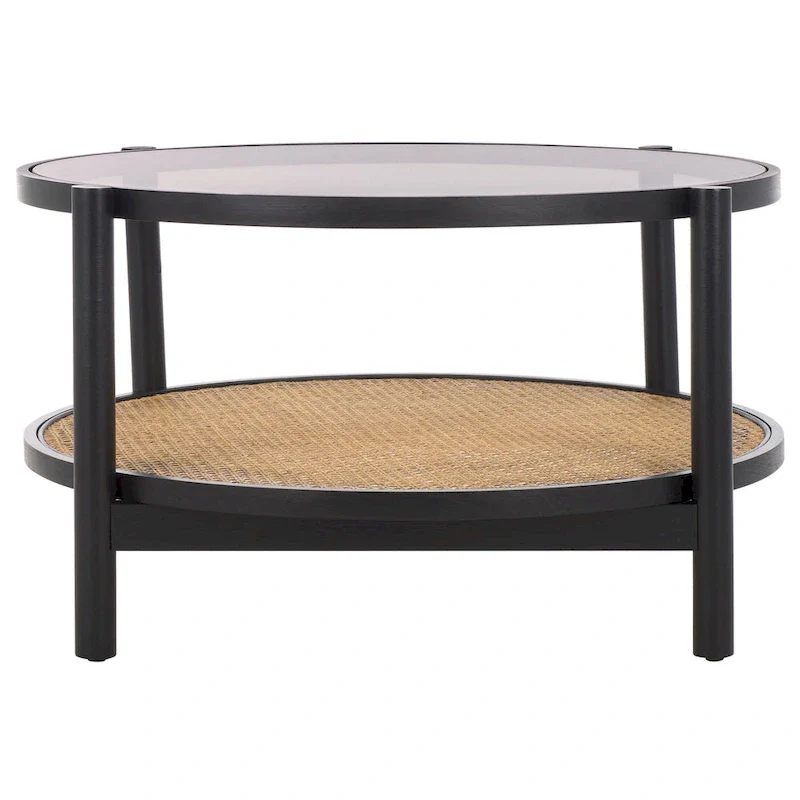 SAFAVIEH Couture Falak 2-Tier Rattan/Glass Coffee Table - 35 In. W x 35 In. D x 18 In. H - 35W x 35D x 18H