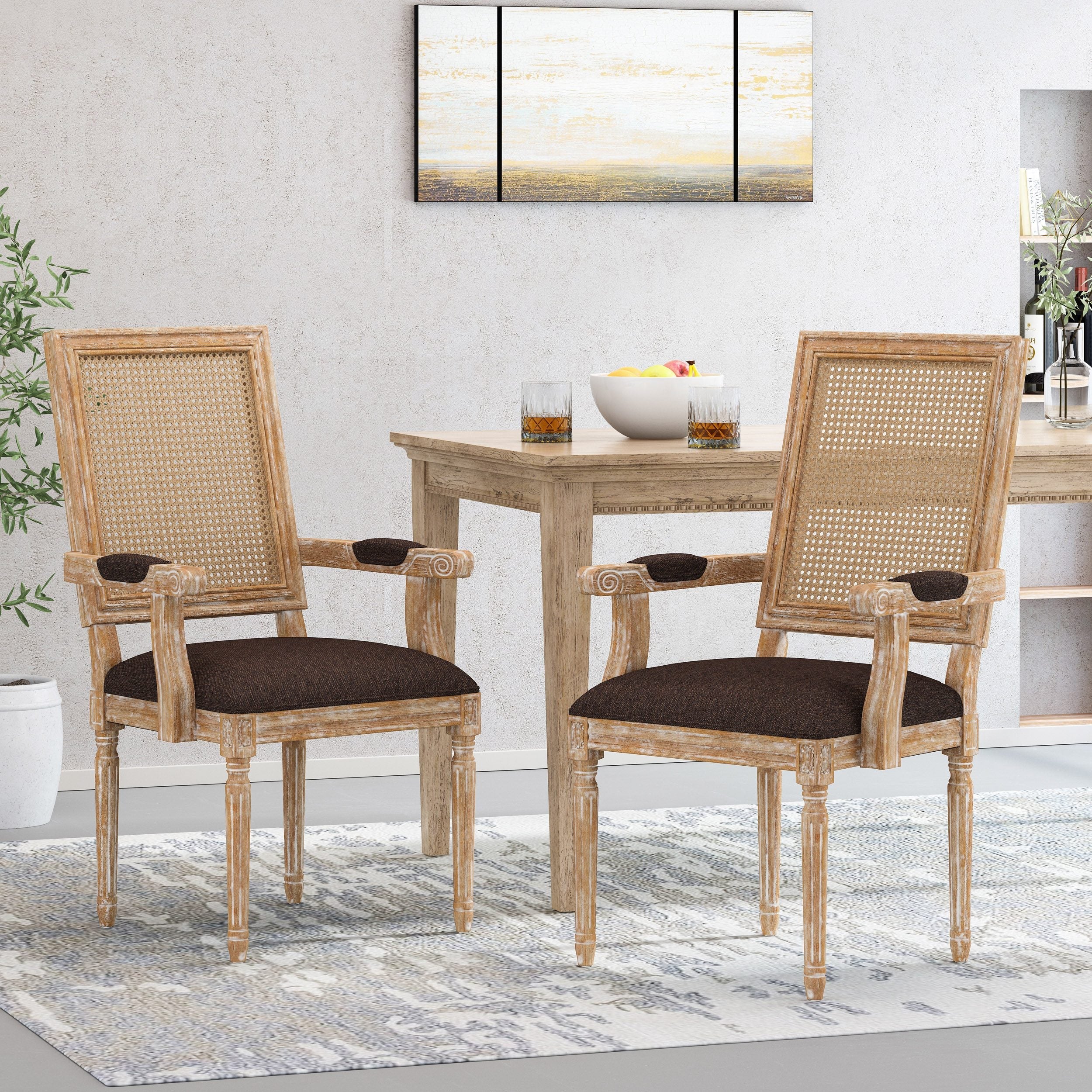 French Country Wood and Cane Upholstered Dining Chair - NH721513