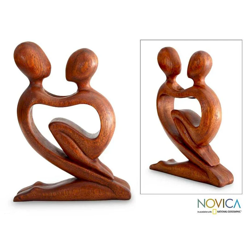 NOVICA Handmade Wood 'True Love' Sculpture (Indonesia) - 8.25  H x 6  W x 1.2  D