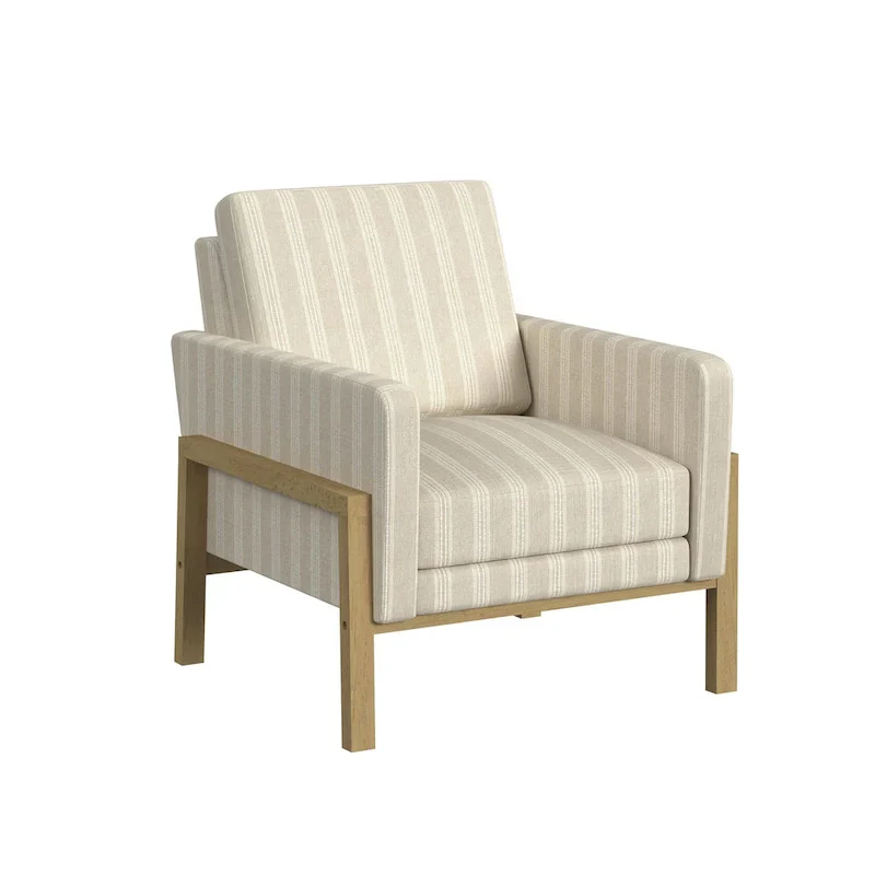 Wood Frame Accent Chair - Cream Boucle - Single Seater