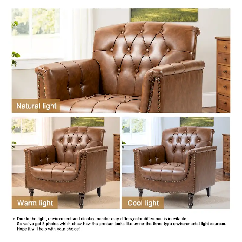 Tufted Vegan Leather Accent Chair Upholstered Armchair