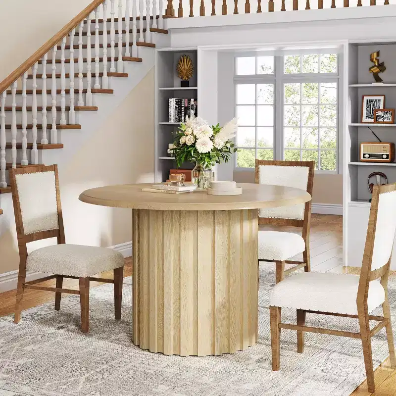 Lantine 43.31 Farmhouse Kitchen Round Dining Table