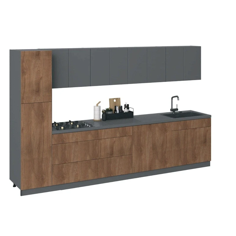 Modern Kitchen Cabinet Set – Silver / White / Tan / Black, Teak & Painted Finish, 2–4 Person Kitchen