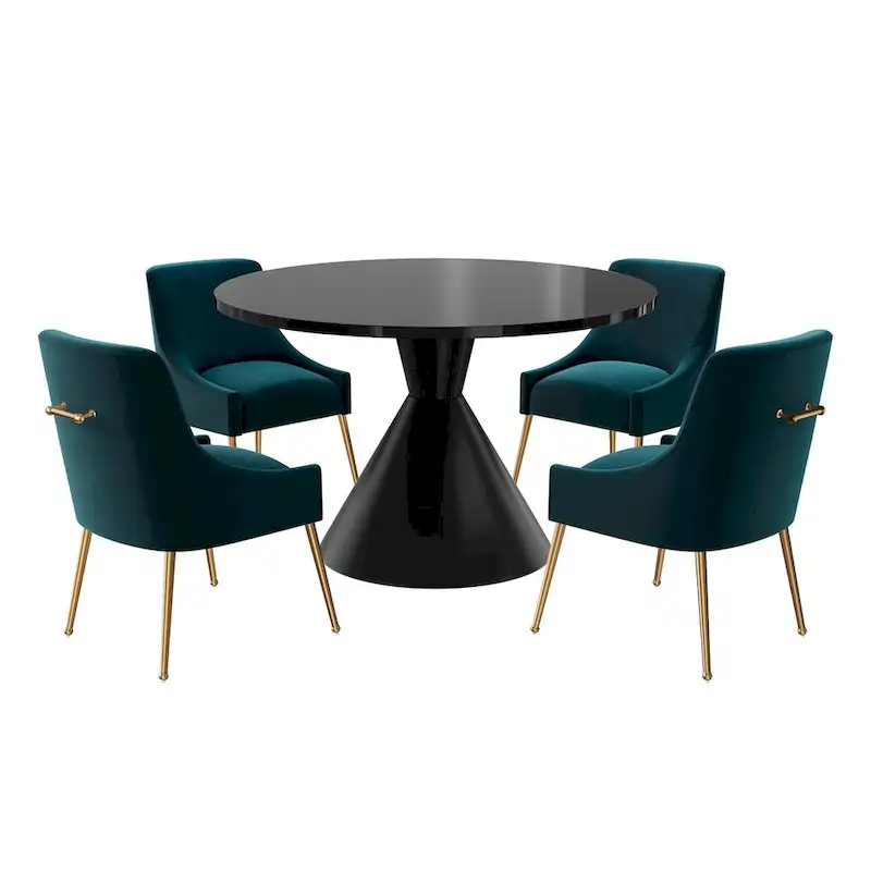 48 Light Luxury Black High Gloss Large Countertop Dining Table with Velvet Dining Chair Set