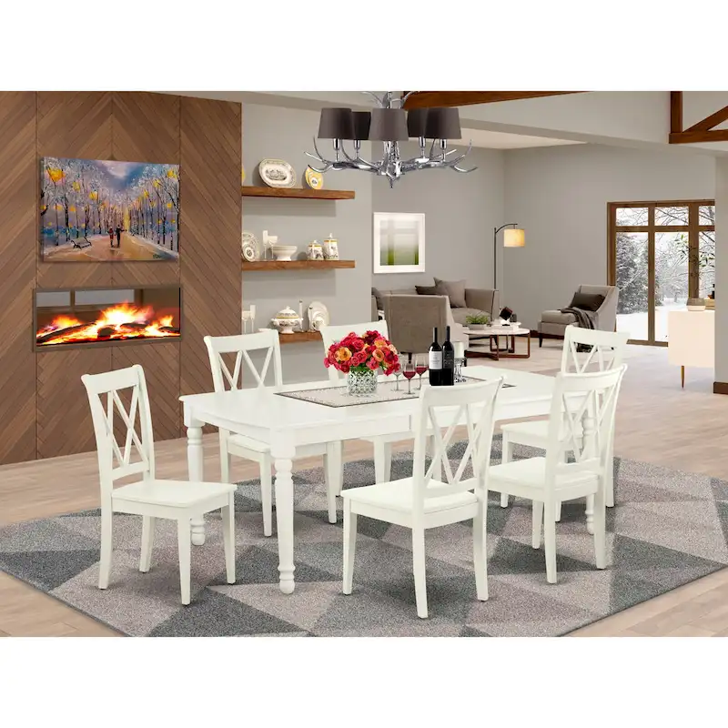 East West Furniture Dining Table Set- a Rectangle Kitchen Table and Dinette Chairs, Linen White(Pieces Option)