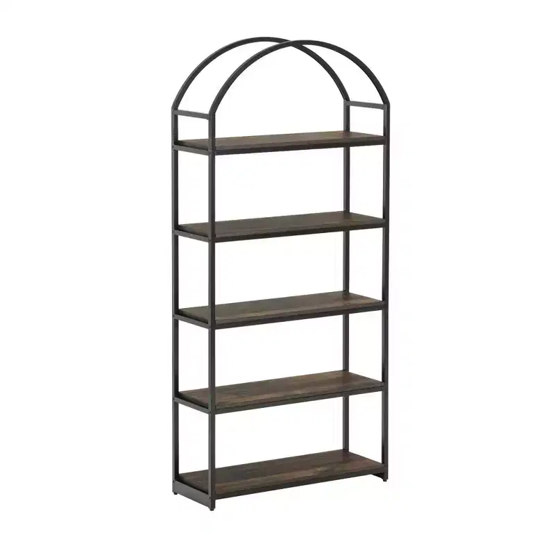 Nathan James 72" Haven 5 Shelves Arch Bookshelf Black Espresso