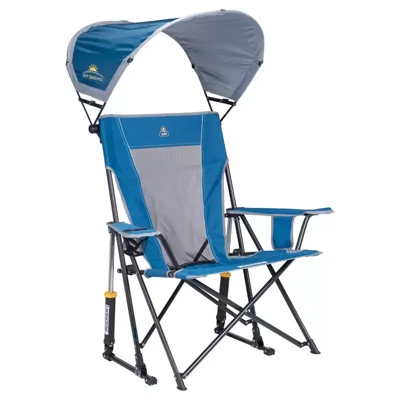 GCI Outdoor SunShade Rocker Outdoor Portable Rocking Camping Chair with Shade Canopy - Neptune Blue