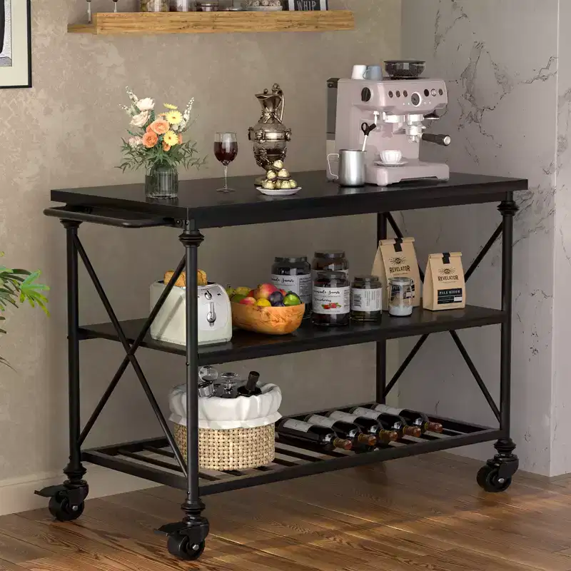 Besiost 3-Tier Kitchen Island Cart with Wheels, Kitchen Storage Shelves with Lockable Casters
