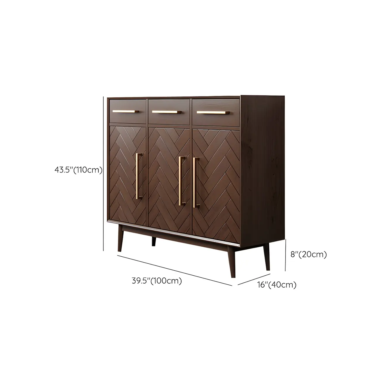 Modern Brown Solid Wood Sideboard with Drawers