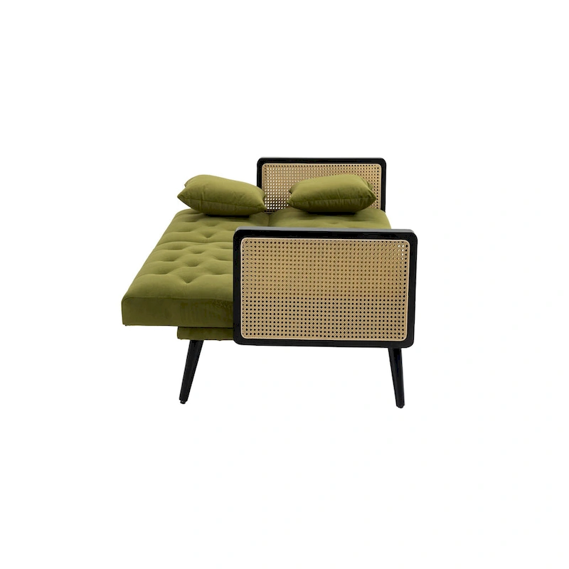 Velvet Upholstered Tufted Sleeper Loveseats Armsofa with Metal Feet