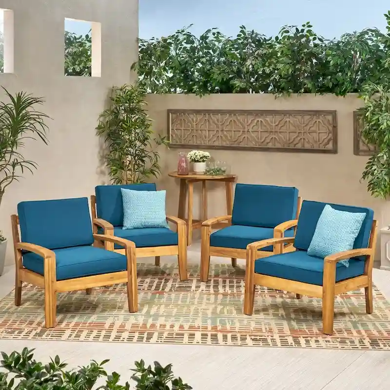 Grenada Outdoor Acacia Wood Club Chairs with Cushions (Set of 4) by Christopher Knight Home - 31.00 W x 29.00 D x 27.25 H