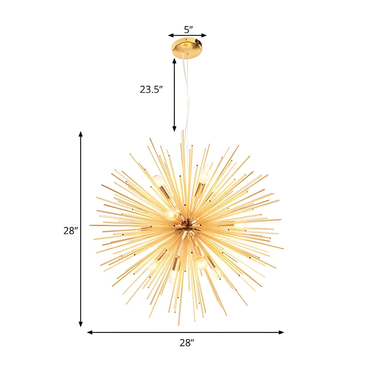 Modern Metal Round Gold Starburst Chandelier