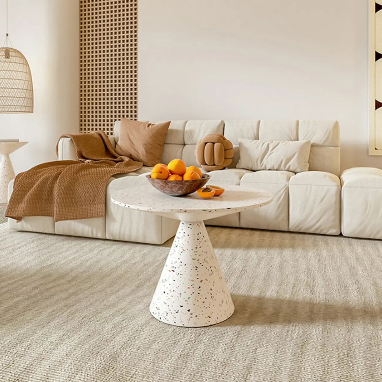 Modern Wood Coffee Table White Marble Base