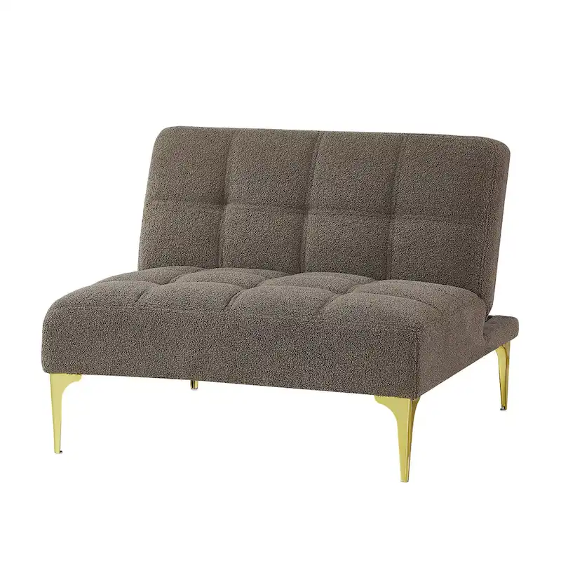 Convertible Futon Teddy Fabric Sofa Bed With Gold Metal Legs